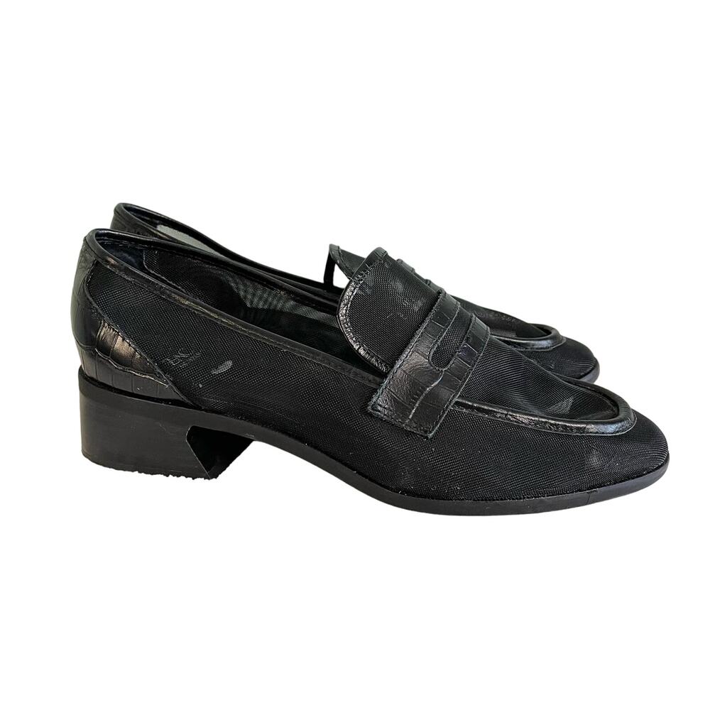 Zac Posen Black Leather Mesh Crocodile Embossed Ailsa Loafer Shoes Size 9M New